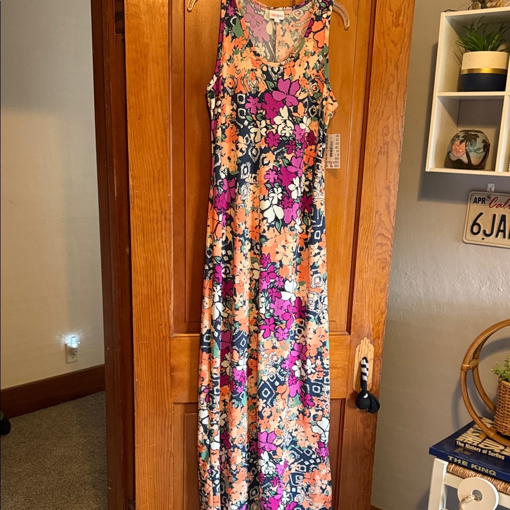 LuLaRoe Floral Maxi Dress - Orange, Pink, Black